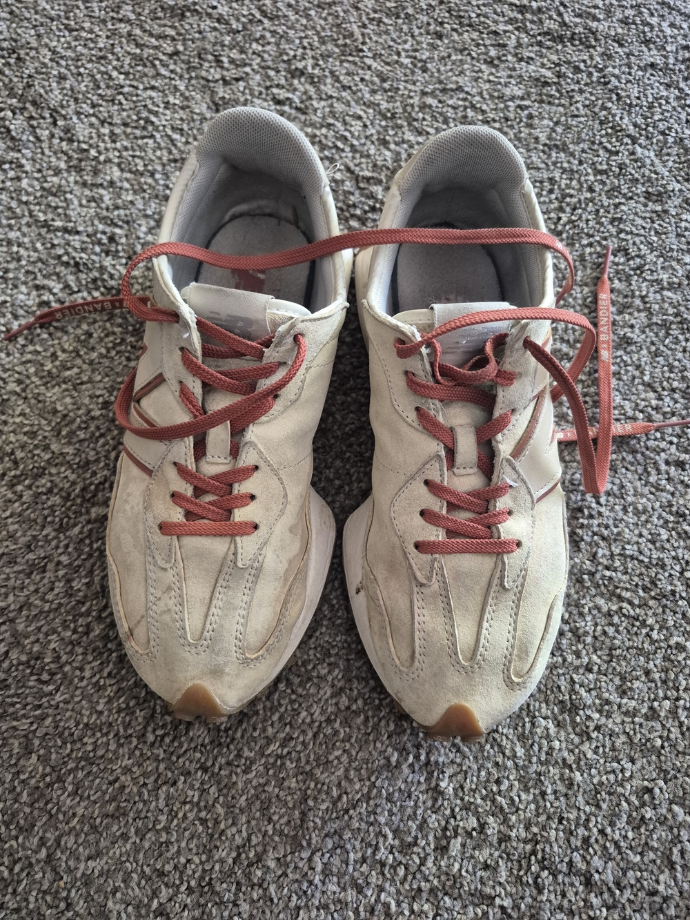 New Balance Women's Beige Suede Sneakers with Rust Laces